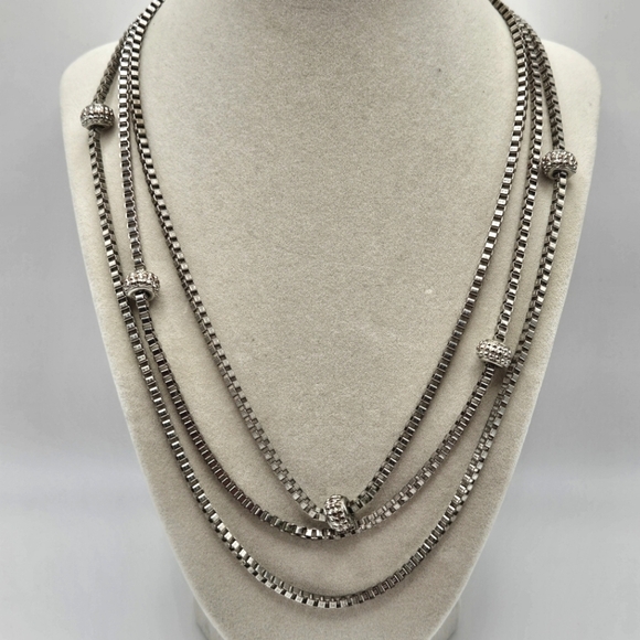 VINTAGE Bijoux Terner Silver-Tone Multi Strand Bead Necklace - Picture 1 of 7